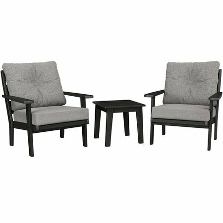 POLYWOOD Lakeside Black / Grey Mist Deep Seating Patio Set with Lakeside Table and Chairs 633PWS52BL45